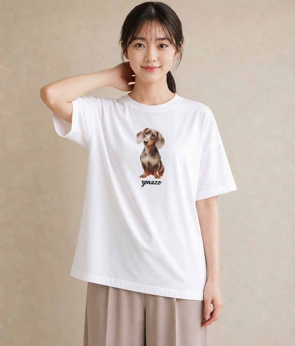 プリントTシャツ レディース ミニチュアダックスフンド 犬 いぬ イラスト ポップ 夏コーデ 通学 白T YMAZO