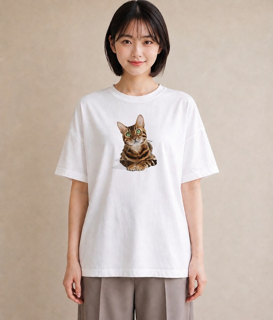 グラフィックTシャツ レディース 茶トラ 茶猫 猫 ねこ イラスト 普段使い 買い物 夏コーデ 白T YMAZO