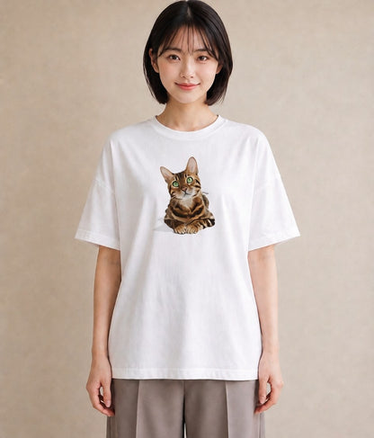 グラフィックTシャツ レディース 茶トラ 茶猫 猫 ねこ イラスト 普段使い 買い物 夏コーデ 白T YMAZO