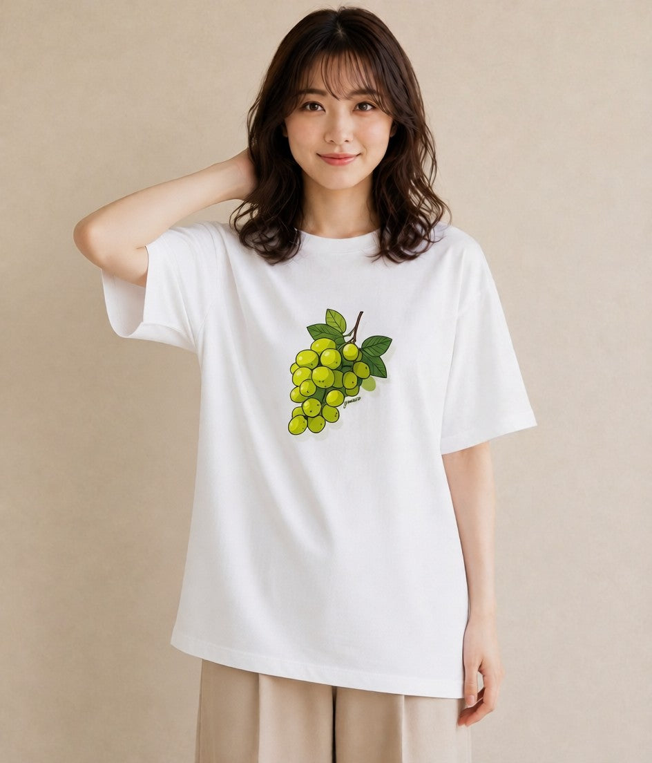グラフィックTシャツ レディース ぶどう 葡萄 食べ物 フード イラスト フェミニン 旅行 母娘コーデ 白T YMAZO