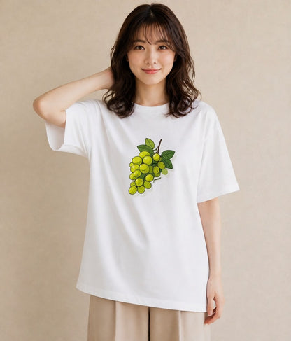 グラフィックTシャツ レディース ぶどう 葡萄 食べ物 フード イラスト フェミニン 旅行 母娘コーデ 白T YMAZO