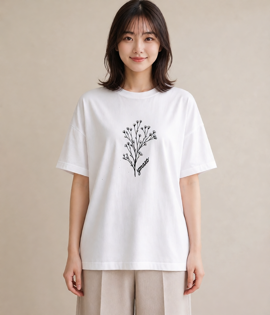 グラフィックTシャツ レディース カスミソウ かすみ草 花 花柄 イラスト 抜け感 カジュアルコーデ 買い物 白T
