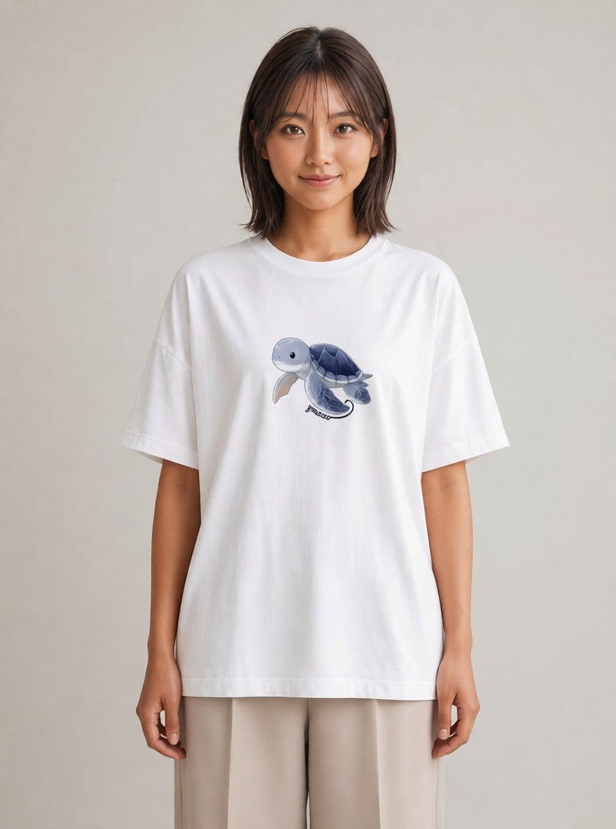 Tシャツ レディース ゼニガメ ペット 動物 イラスト お洒落 女性向けギフト 散歩 白T YMAZO