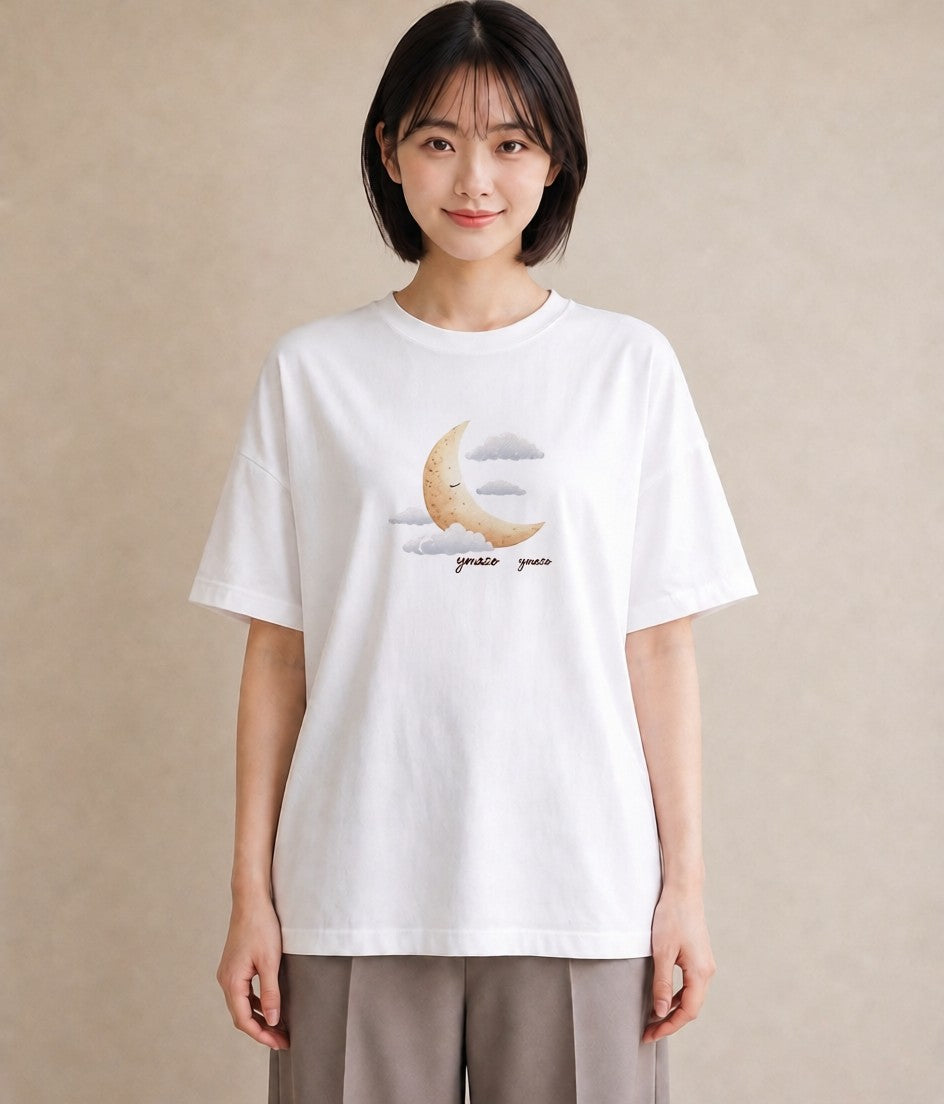 半袖Tシャツ レディース 三日月 星空 宇宙 イラスト モード ビーチ デイリーウェア 白T YMAZO