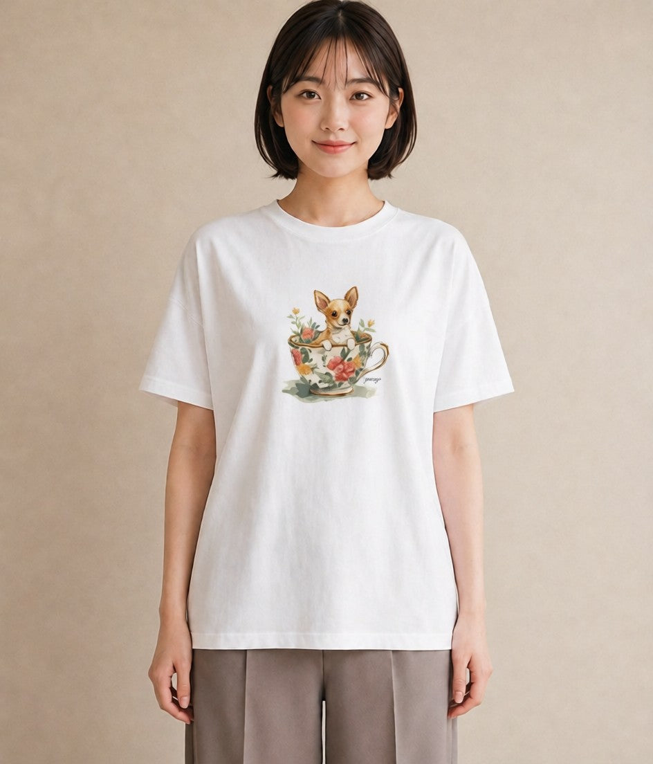 プリントTシャツ レディース チワワ 犬 いぬ イラスト 女子会 お揃い 白T YMAZO