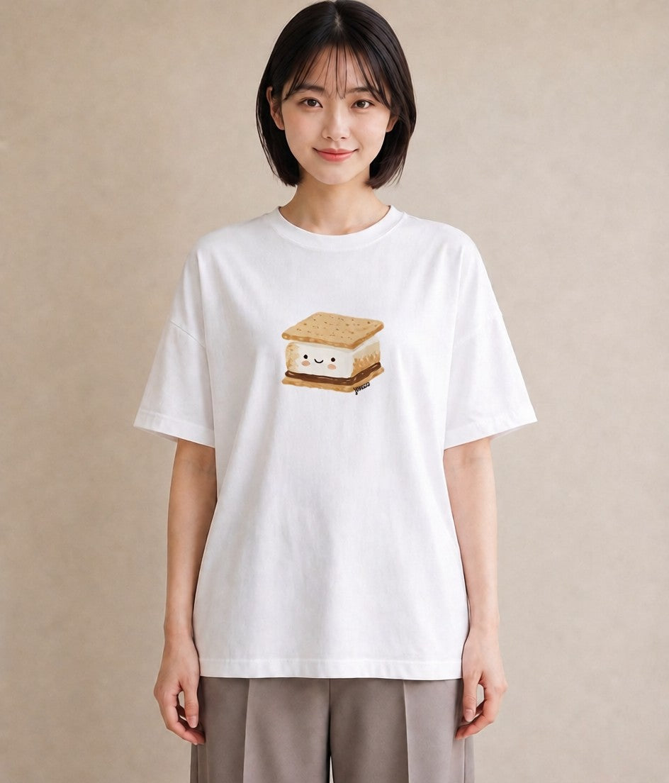 半袖Tシャツ レディース 食パン 食べ物 フード イラスト きれいめカジュアル 旅行用 海 白T YMAZO