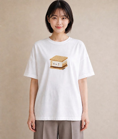 半袖Tシャツ レディース 食パン 食べ物 フード イラスト きれいめカジュアル 旅行用 海 白T YMAZO