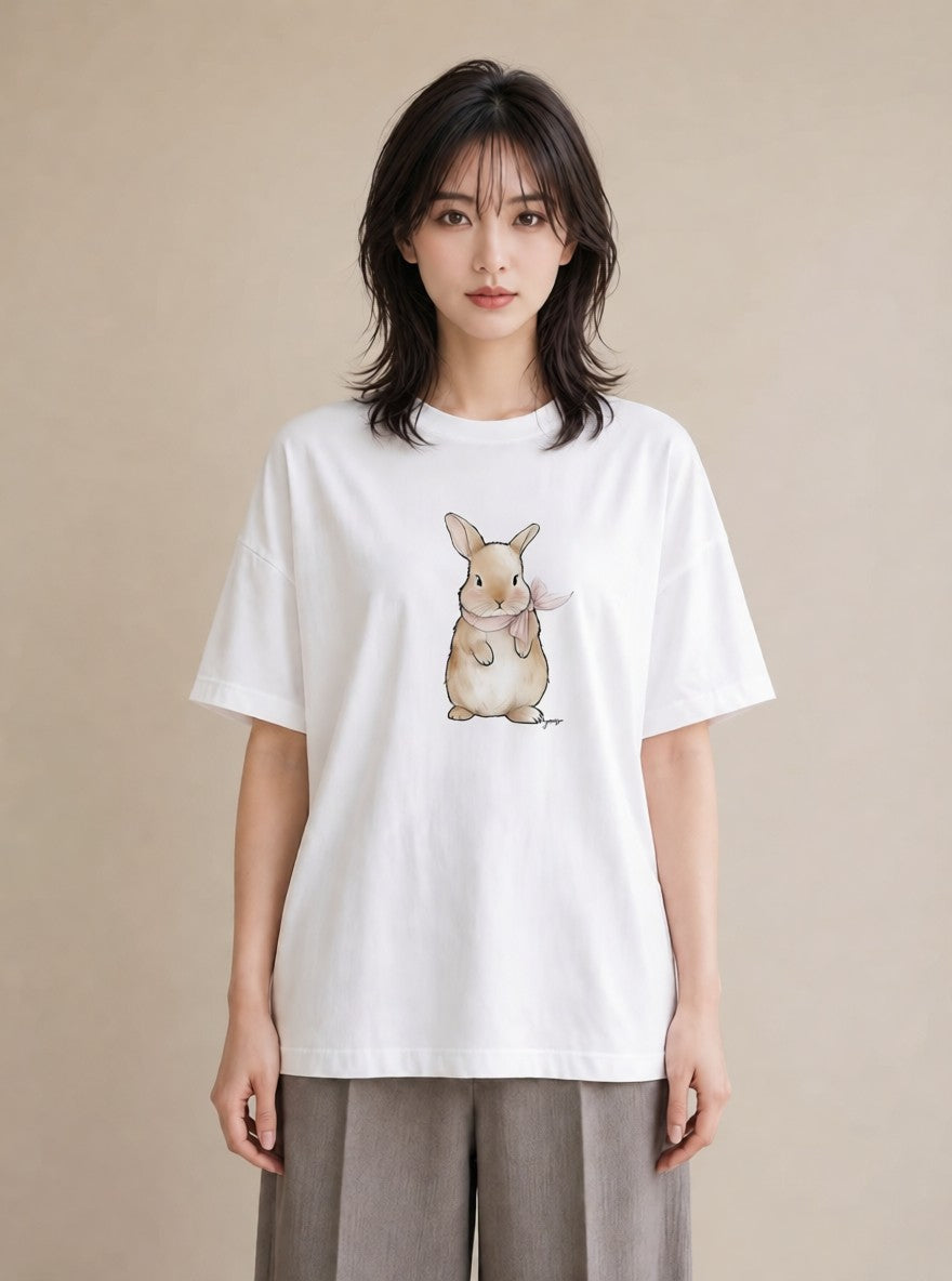 Tシャツ レディース ネザーランドドワーフ ペット 動物 イラスト 抜け感 送別ギフト 通勤 白T YMAZO