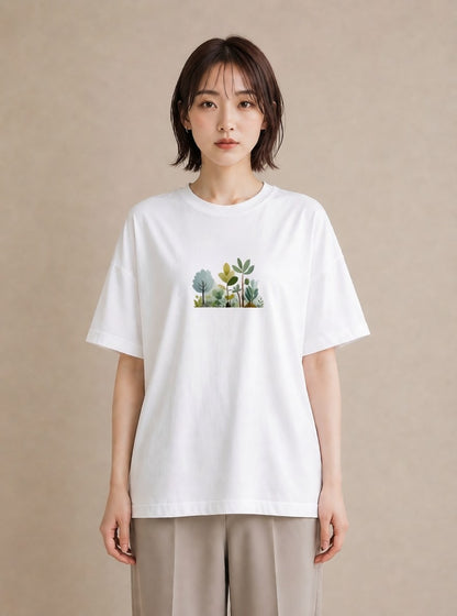 半袖Tシャツ レディース 森 植物 ボタニカル イラスト ラフ 母の日 ビーチ 白T YMAZO