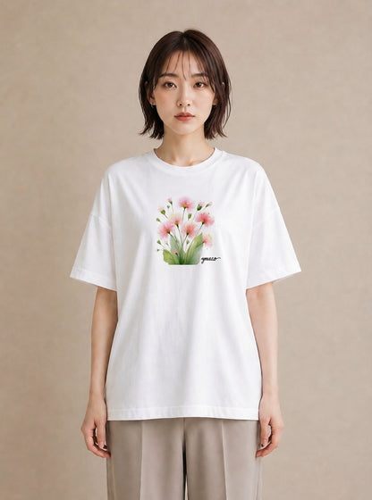 グラフィックTシャツ レディース クローバー 四つ葉 花 花柄 イラスト 線画 デート 帰省 白T YMAZO