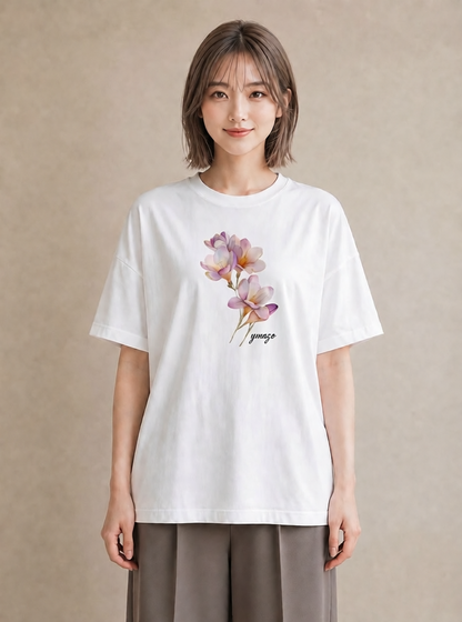 デザインTシャツ レディース スミレ 花 花柄 イラスト ガーリー 誕生日プレゼント 綿100 白T