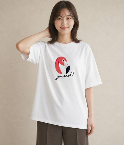 グラフィックTシャツ レディース 折り鶴 折り紙 ナチュラル アンティーク イラスト きれいめ 散歩 お出かけ 白T YMAZO
