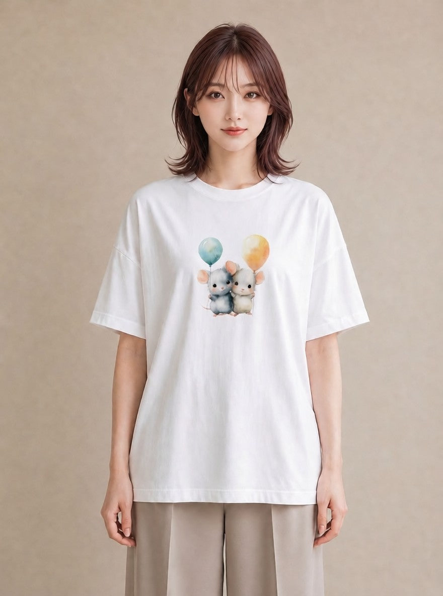 Tシャツ レディース チンチラ ペット 動物 イラスト 普段使い 姉妹 送別ギフト 白T YMAZO