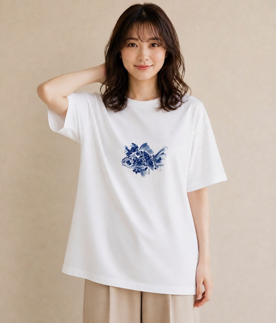 半袖Tシャツ レディース グッピー ペット 動物 イラスト 手描き風 買い物 夏コーデ 白T YMAZO