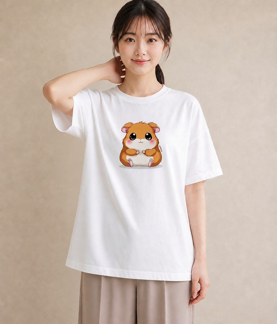 Tシャツ レディース ジャンガリアンハムスター ペット 動物 イラスト 普段使い 買い物 夏コーデ 白T YMAZO