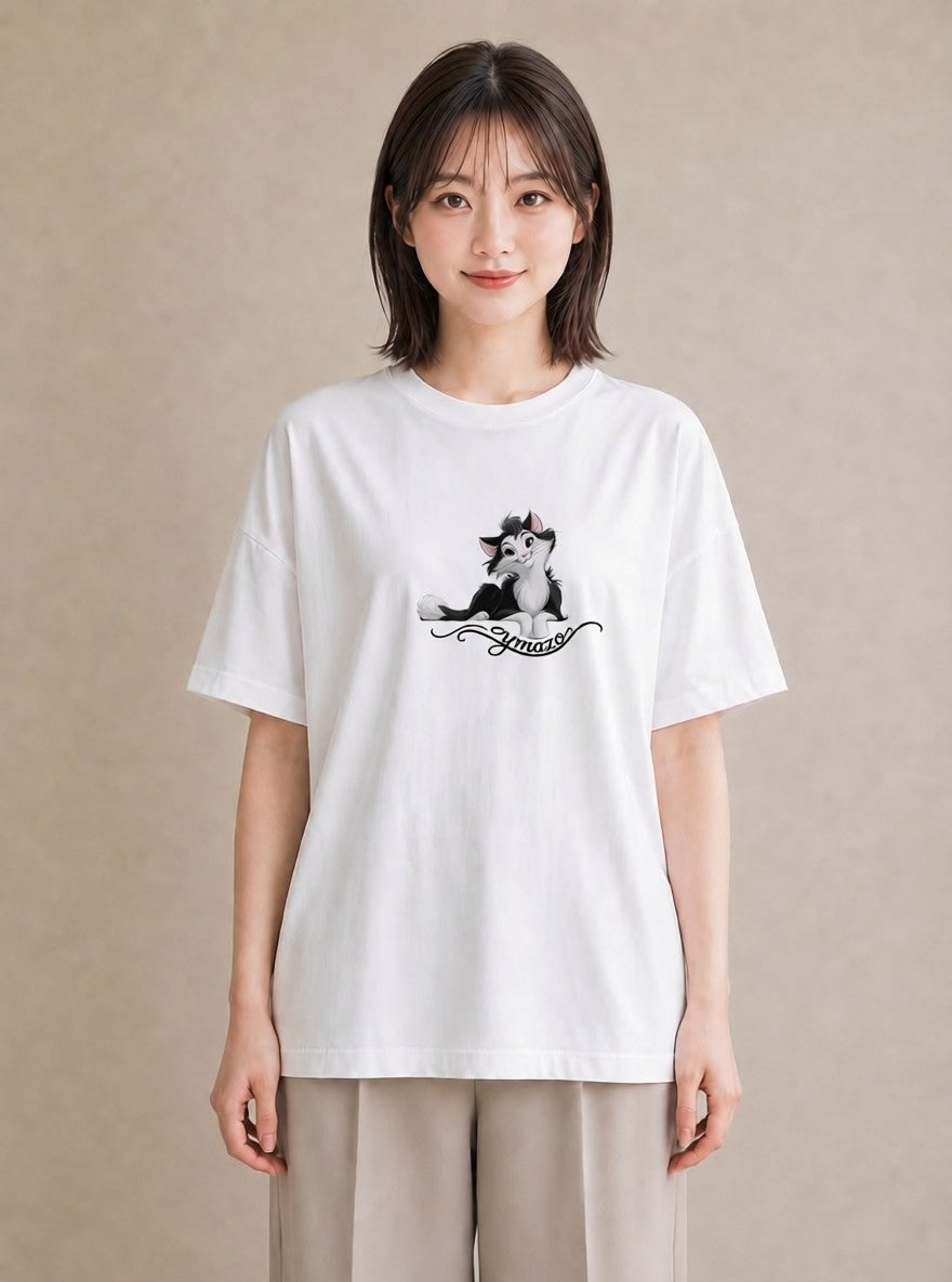 デザインTシャツ レディース 靴下猫 猫 ねこ イラスト きれいめカジュアル カフェ巡り 女子会 白T YMAZO