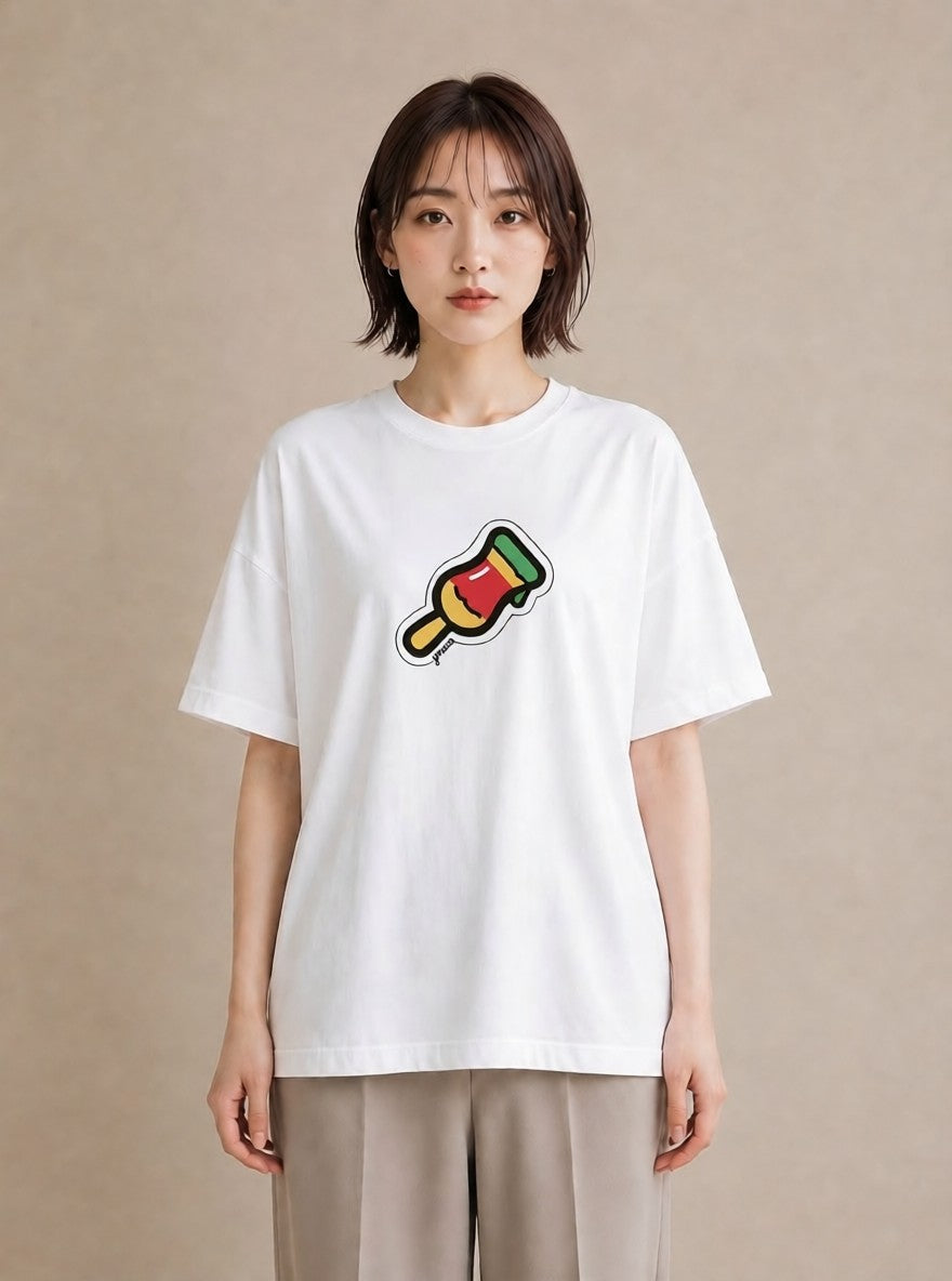 プリントTシャツ レディース アイス 食べ物 フード イラスト きれいめカジュアル 週末コーデ 敬老の日 白T YMAZO
