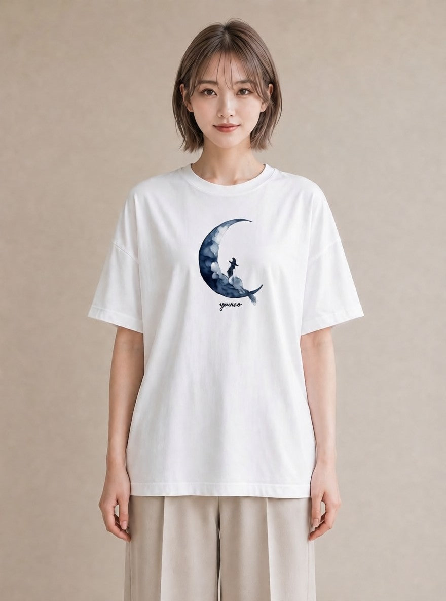 半袖Tシャツ レディース 三日月 星空 宇宙 イラスト ボタニカル お出かけ 普段着 白T YMAZO