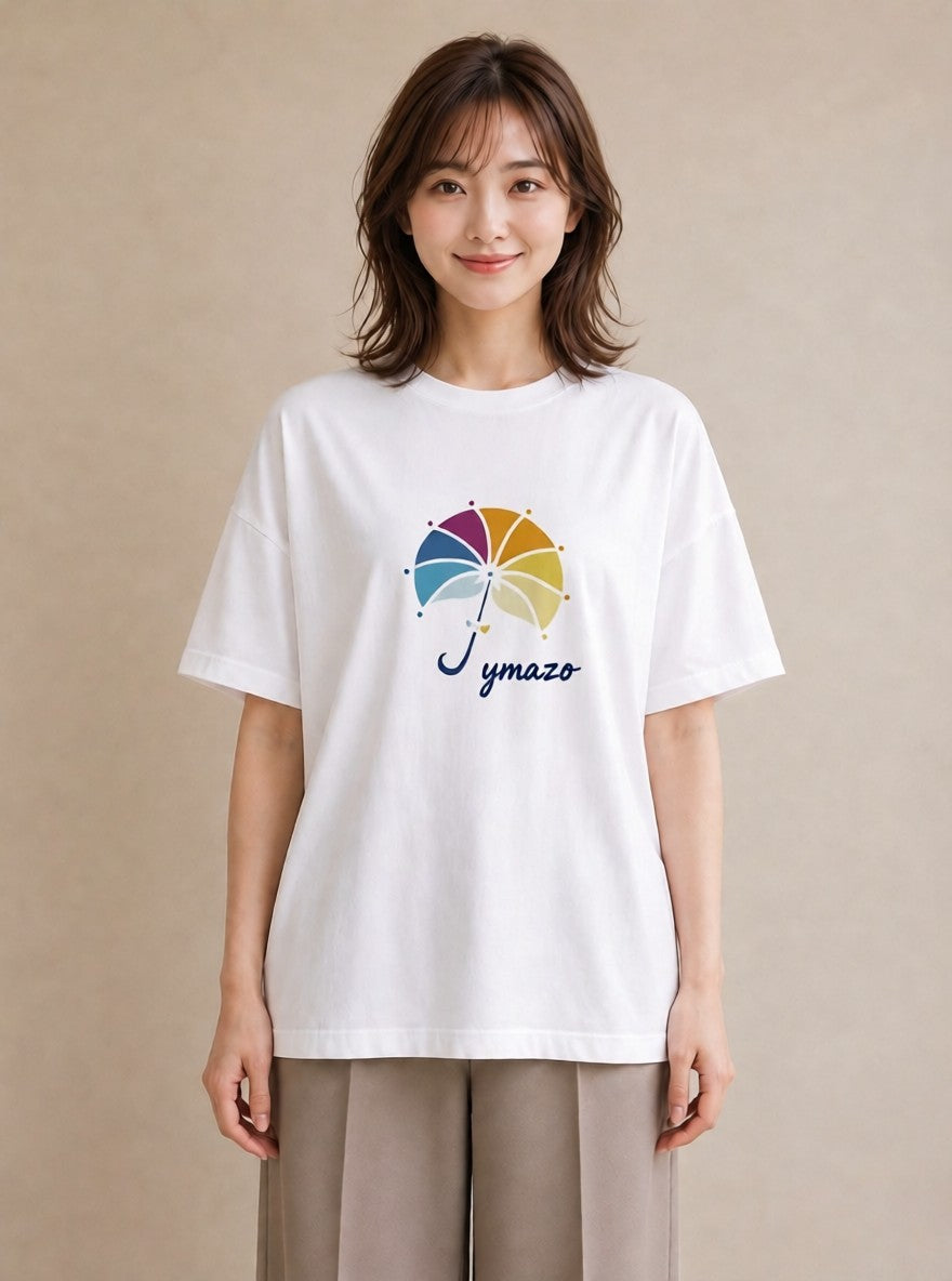 デザインTシャツ レディース 傘 水たまり 雨 ナチュラル アンティーク イラスト ボタニカル お出かけ 普段着 白T YMAZO