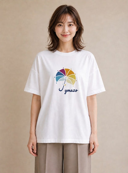 デザインTシャツ レディース 傘 水たまり 雨 ナチュラル アンティーク イラスト ボタニカル お出かけ 普段着 白T YMAZO