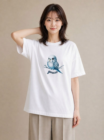 プリントTシャツ レディース インコ ペット 動物 イラスト 韓国風 母の日 ビーチ 白T YMAZO