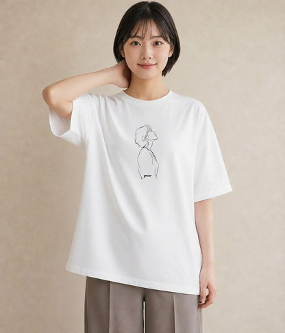 Tシャツ レディース 女の子 ガール 後ろ姿 イラスト 個性的 デイリーウェア 休日 白T YMAZO