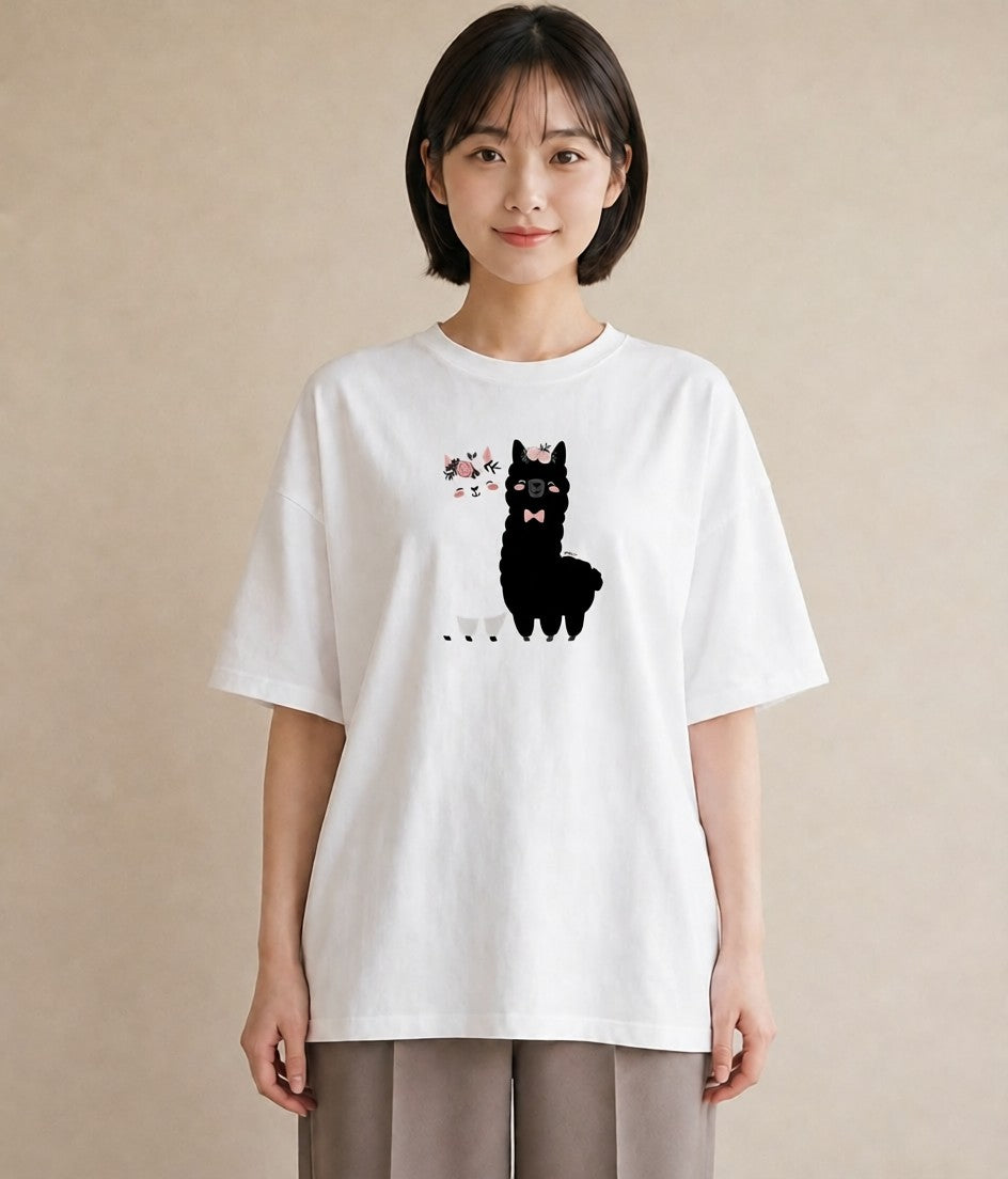 半袖Tシャツ レディース アルパカ 動物 アニマル イラスト 旅行コーデ ビーチ デイリーウェア 白T YMAZO