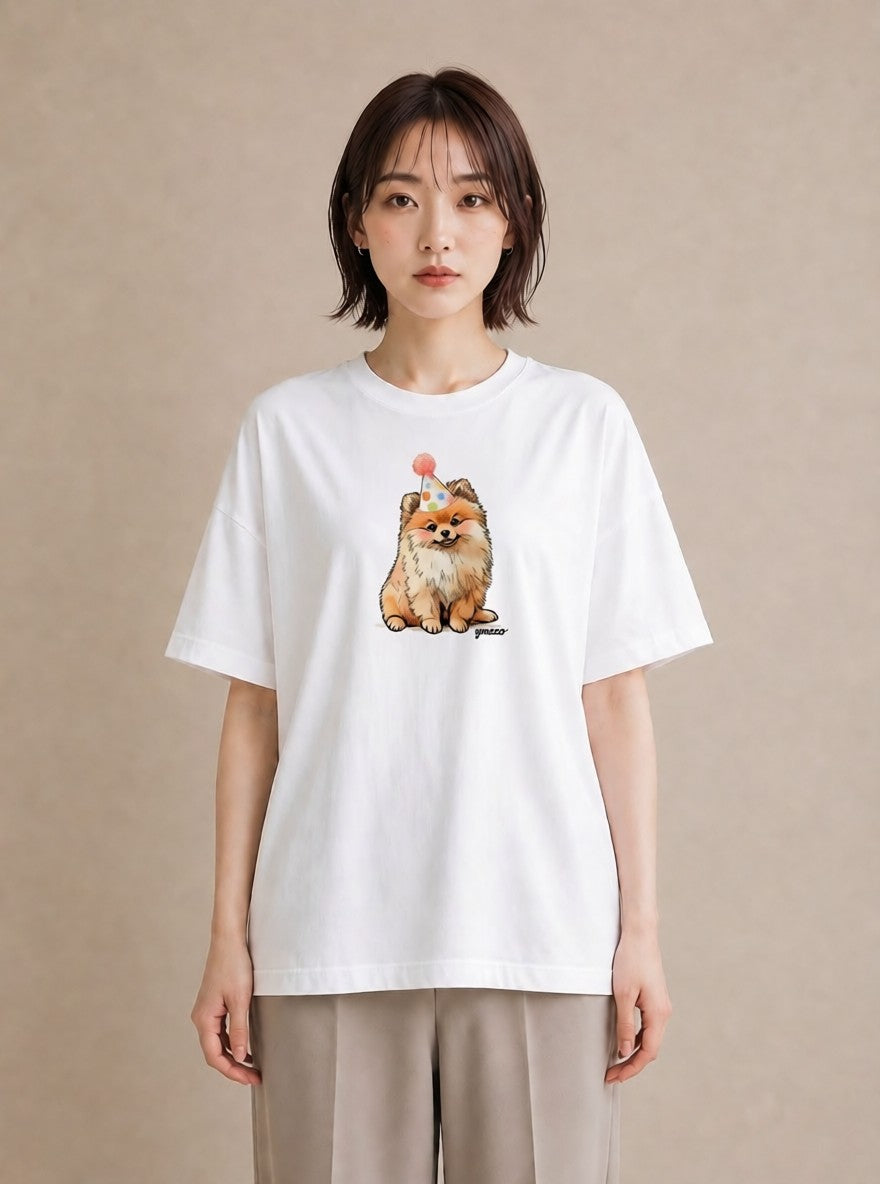 デザインTシャツ レディース ポメラニアン ポメ 犬 いぬ イラスト 手描き風 女子会 お揃い 白T YMAZO