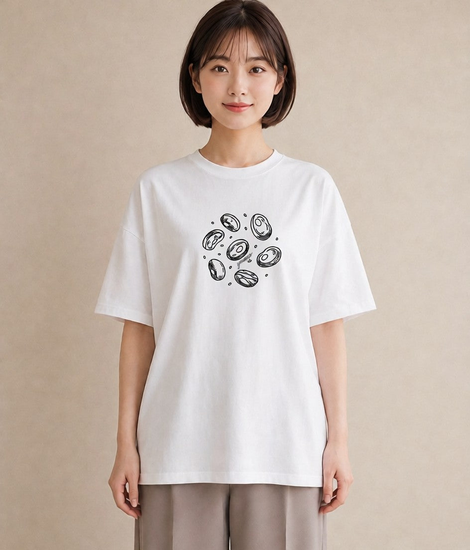 プリントTシャツ レディース パールピアス アクセサリー ナチュラル アンティーク イラスト こなれ感 お揃い 親子 白T YMAZO