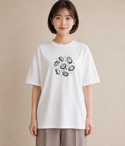プリントTシャツ レディース パールピアス アクセサリー ナチュラル アンティーク イラスト こなれ感 お揃い 親子 白T YMAZO