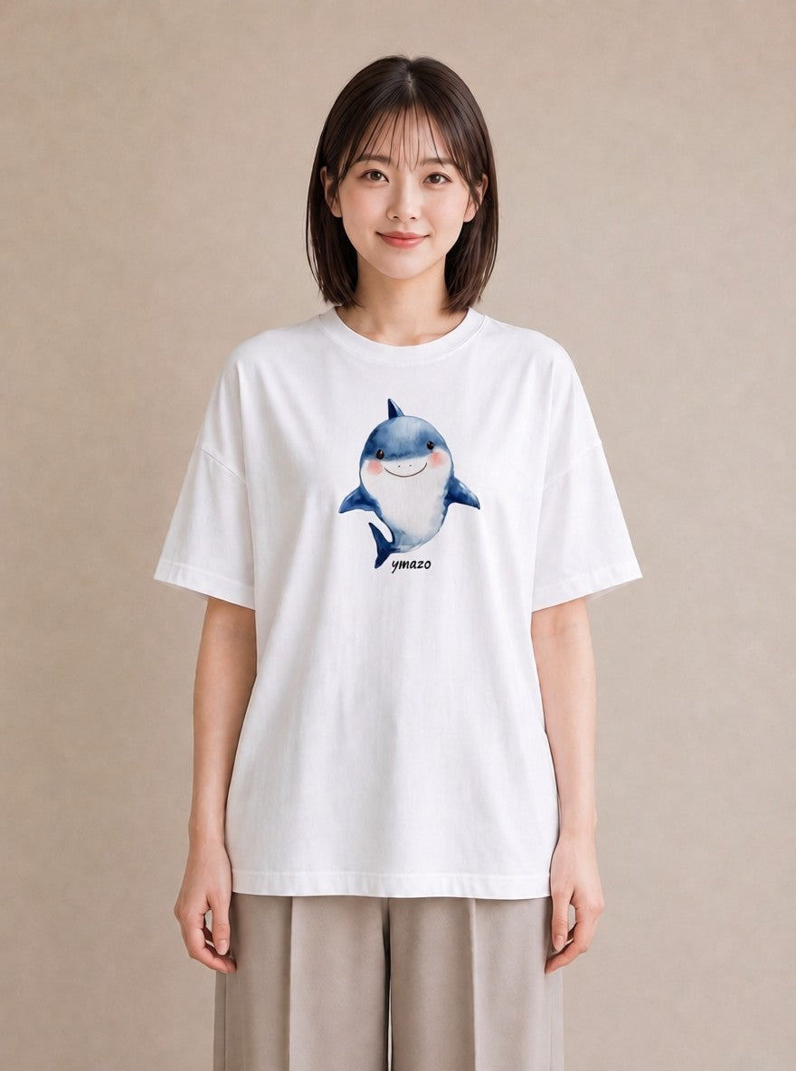 Tシャツ レディース ジンベエザメ 海の生き物 海 イラスト ゆるコーデ カフェ巡り 白T YMAZO