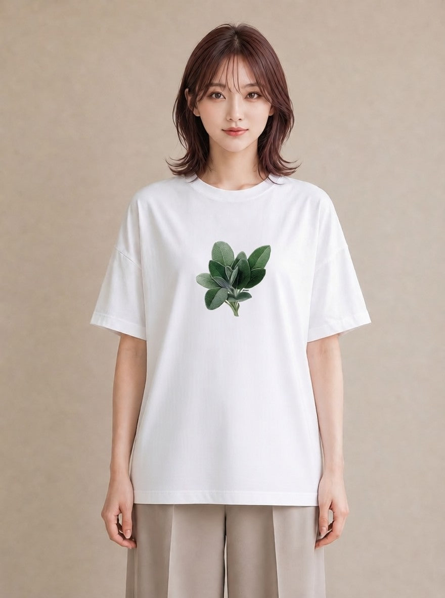 デザインTシャツ レディース ハーブ 植物 ボタニカル イラスト 水彩風 春服 ミセス 白T YMAZO
