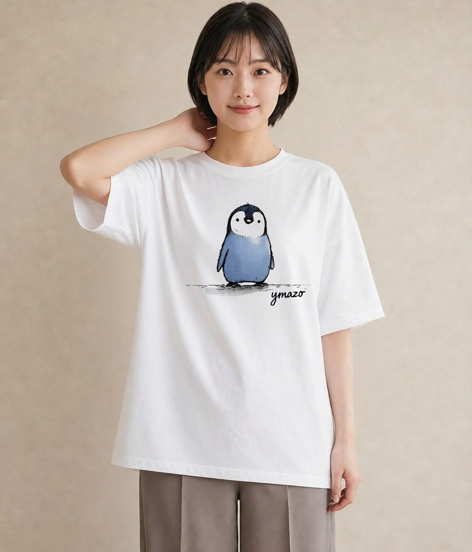半袖Tシャツ レディース ペンギン ぺんぎん 動物 アニマル イラスト きれいめカジュアル 帰省 ラフ 白T YMAZO