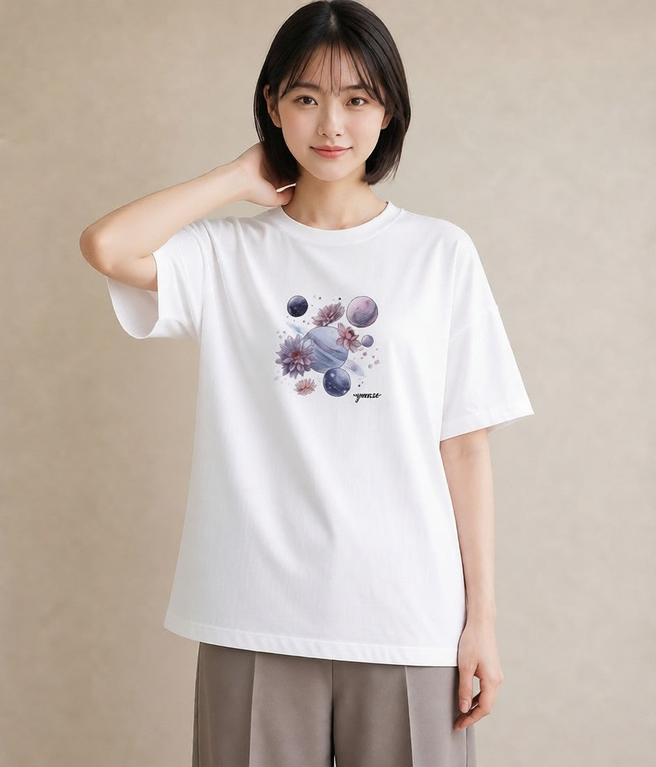 グラフィックTシャツ レディース 双子座 星空 宇宙 イラスト ナチュラル 自分用 ルームウェア 白T YMAZO