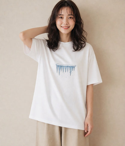 半袖Tシャツ レディース 雪 星空 宇宙 イラスト 可愛い 女性 旅行用 白T YMAZO