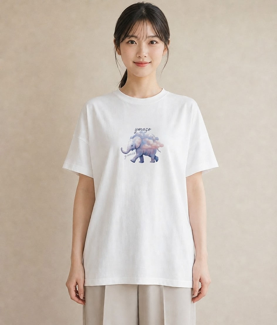 グラフィックTシャツ レディース ぞう 動物 アニマル イラスト ポップ 春服 ミセス 白T YMAZO