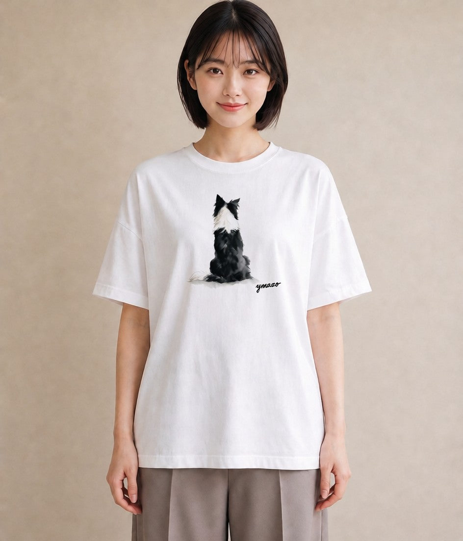 デザインTシャツ レディース ボーダーコリー 犬 いぬ イラスト ゆるコーデ 夏コーデ 通学 白T YMAZO