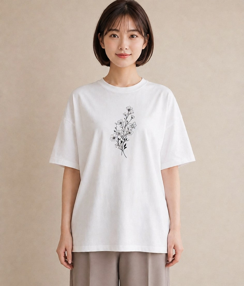 デザインTシャツ レディース 小花 花 フラワー イラスト 可愛い 夏コーデ 通学 白T YMAZO
