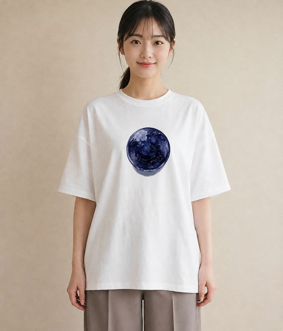半袖Tシャツ レディース 地球 星空 宇宙 イラスト ボタニカル ルームウェア ギフト 白T YMAZO