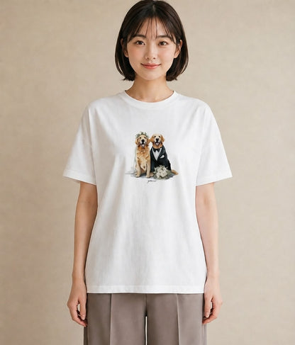 半袖Tシャツ レディース ゴールデンレトリバー ゴールデン 犬 いぬ イラスト ニュアンス 姉妹 送別ギフト 白T YMAZO