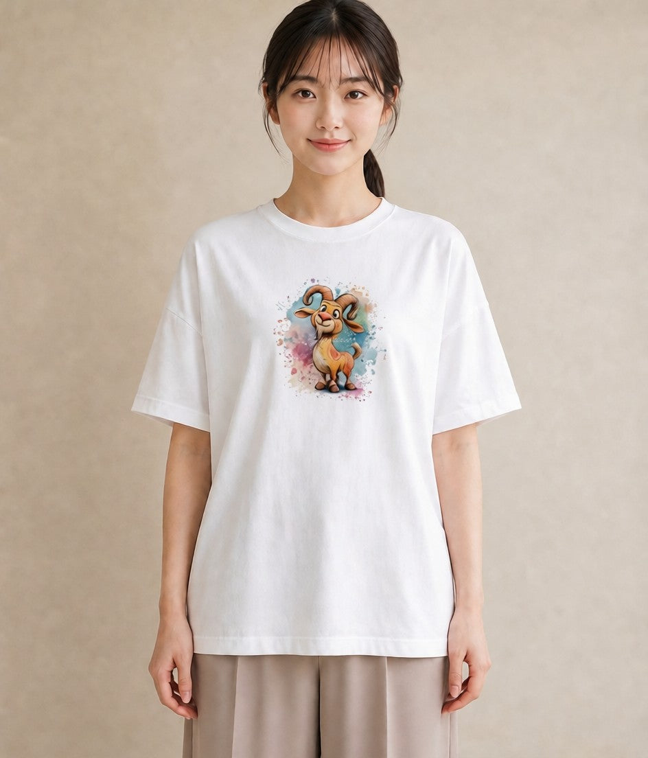 半袖Tシャツ レディース 牡牛座 星空 宇宙 イラスト ラフ デイリーウェア 休日 白T YMAZO