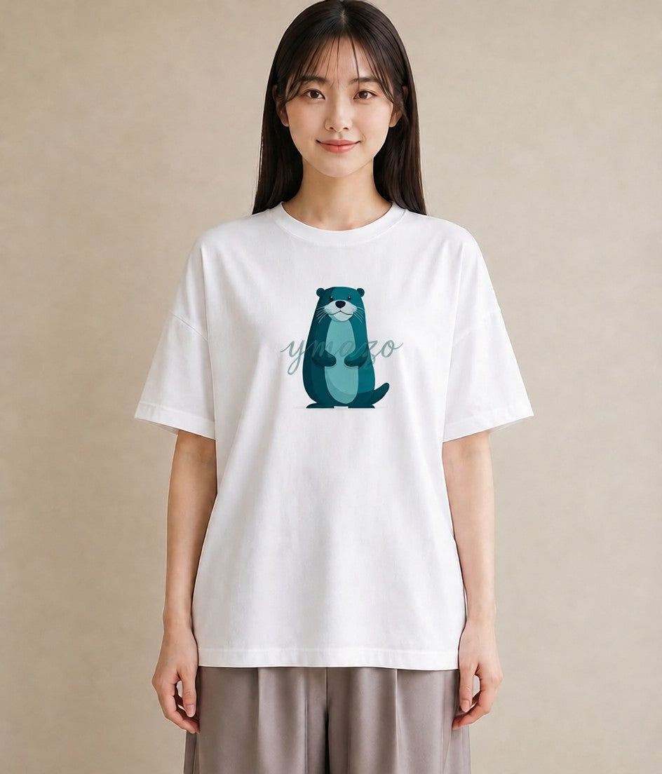 Tシャツ レディース ラッコ 動物 アニマル イラスト ユニーク 通学 誕生日プレゼント 白T YMAZO