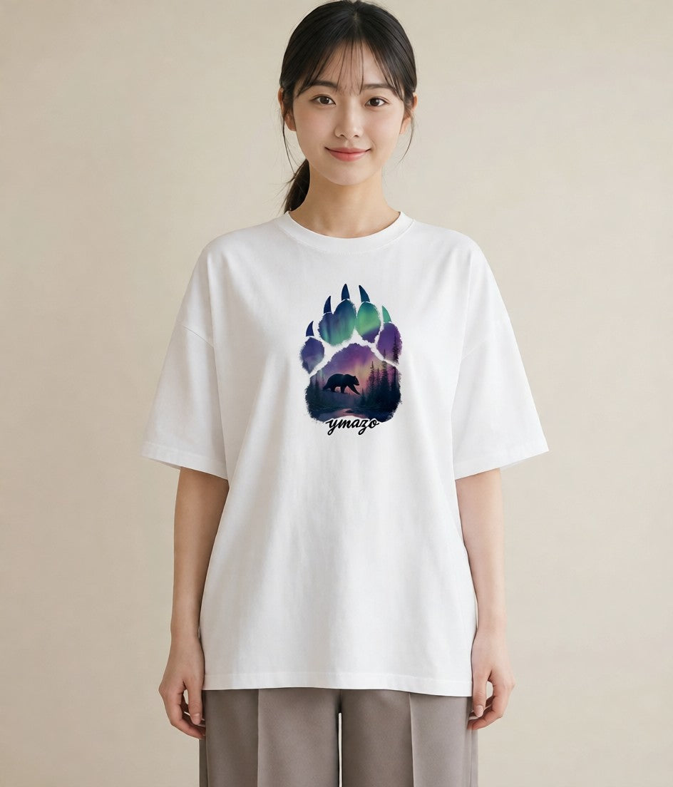 半袖Tシャツ レディース オーロラ 星空 宇宙 イラスト 休日コーデ 送別ギフト 通勤 白T YMAZO