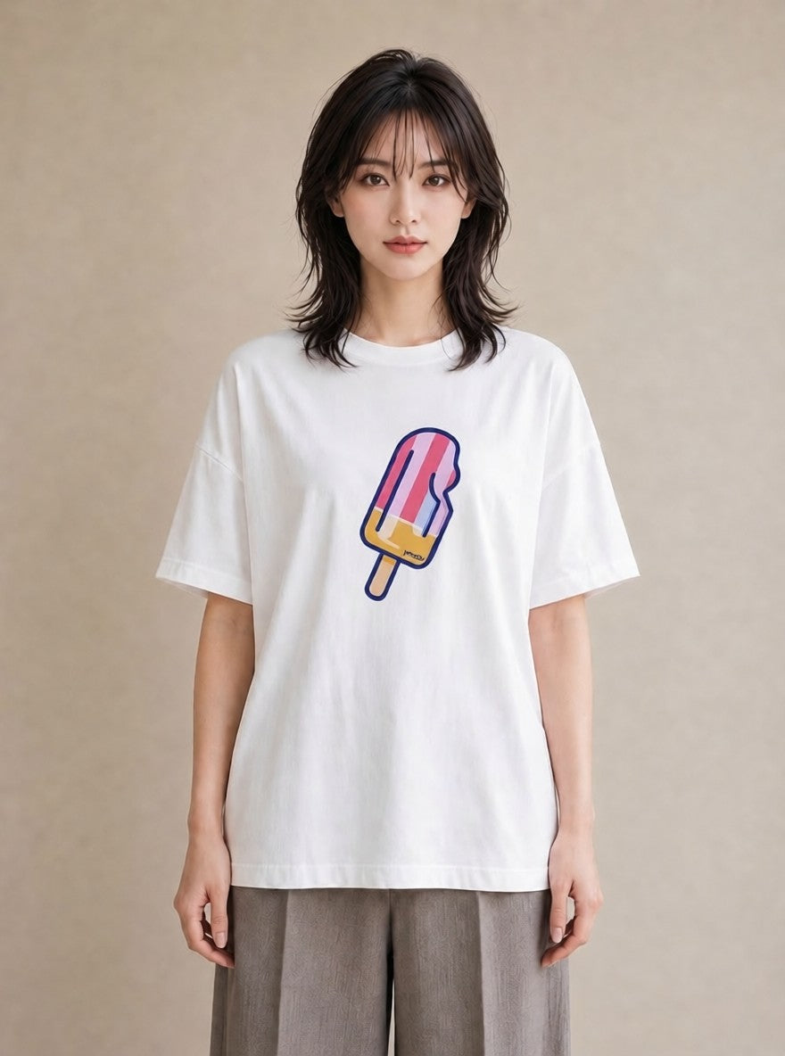 プリントTシャツ レディース アイス 食べ物 フード イラスト きれいめ ギフト 母の日 白T YMAZO