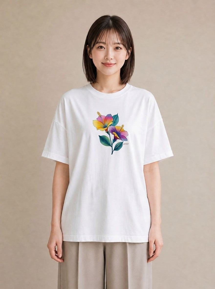 半袖Tシャツ レディース パンジー 花 花柄 イラスト お洒落 女性 旅行用 白T