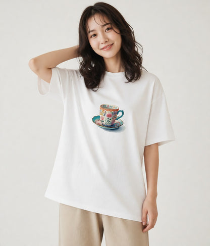 グラフィックTシャツ レディース エスプレッソ 食べ物 フード イラスト きれいめカジュアル 女性 旅行用 白T YMAZO