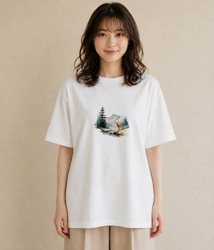 半袖Tシャツ レディース 山 星空 宇宙 イラスト 北欧風 春コーデ 姉妹 白T YMAZO