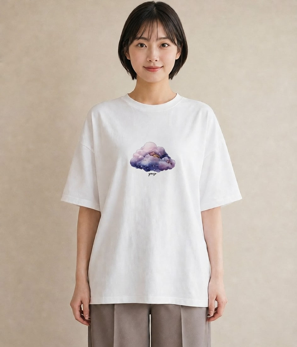 プリントTシャツ レディース 獅子座 星空 宇宙 イラスト 通勤 在宅 白T YMAZO