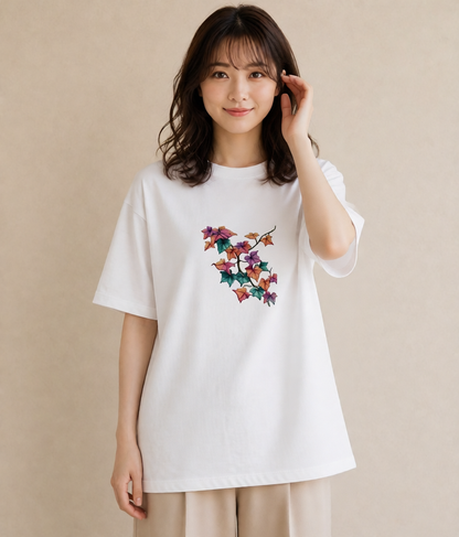 デザインTシャツ レディース あさがお 朝顔 花 花柄 イラスト ヴィンテージ風 通学 誕生日プレゼント 白T YMAZO