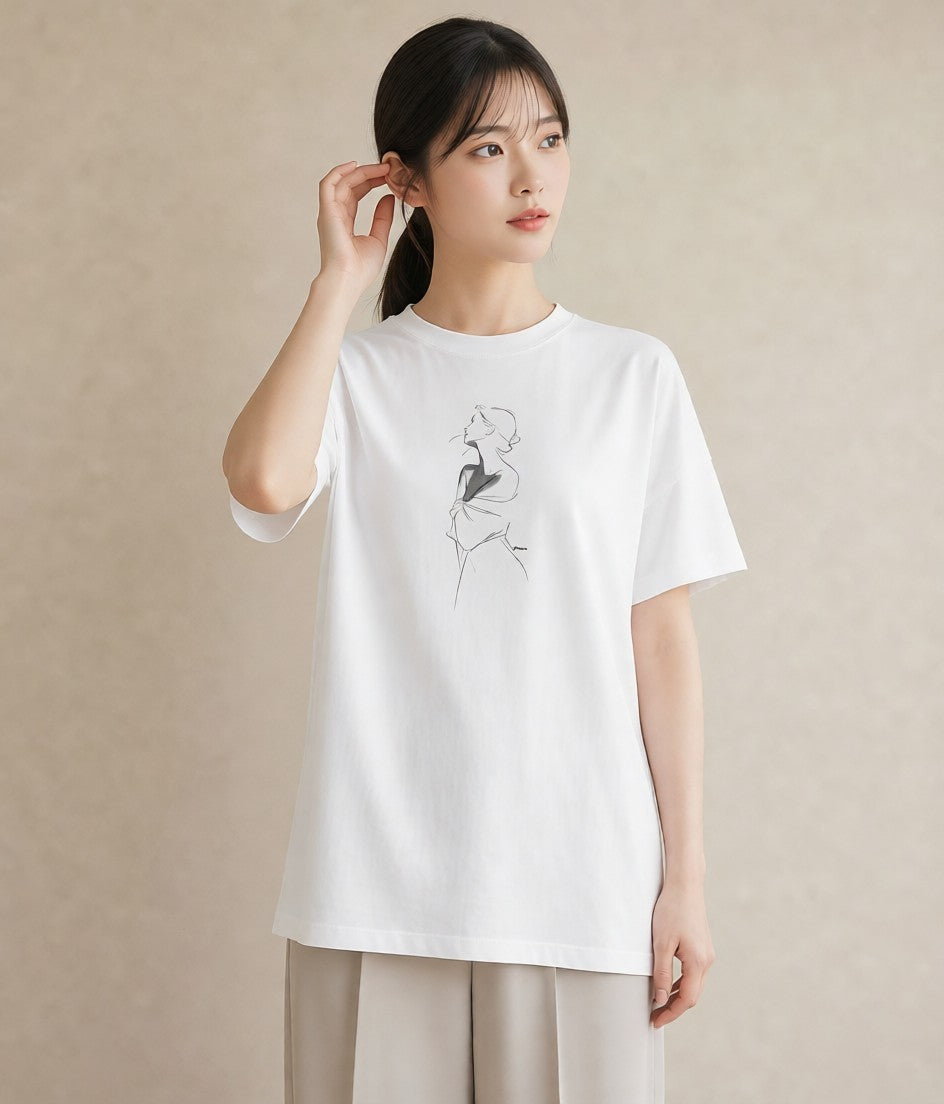 プリントTシャツ レディース 女の子 ガール 後ろ姿 イラスト 旅行コーデ ルームウェア ギフト 白T YMAZO
